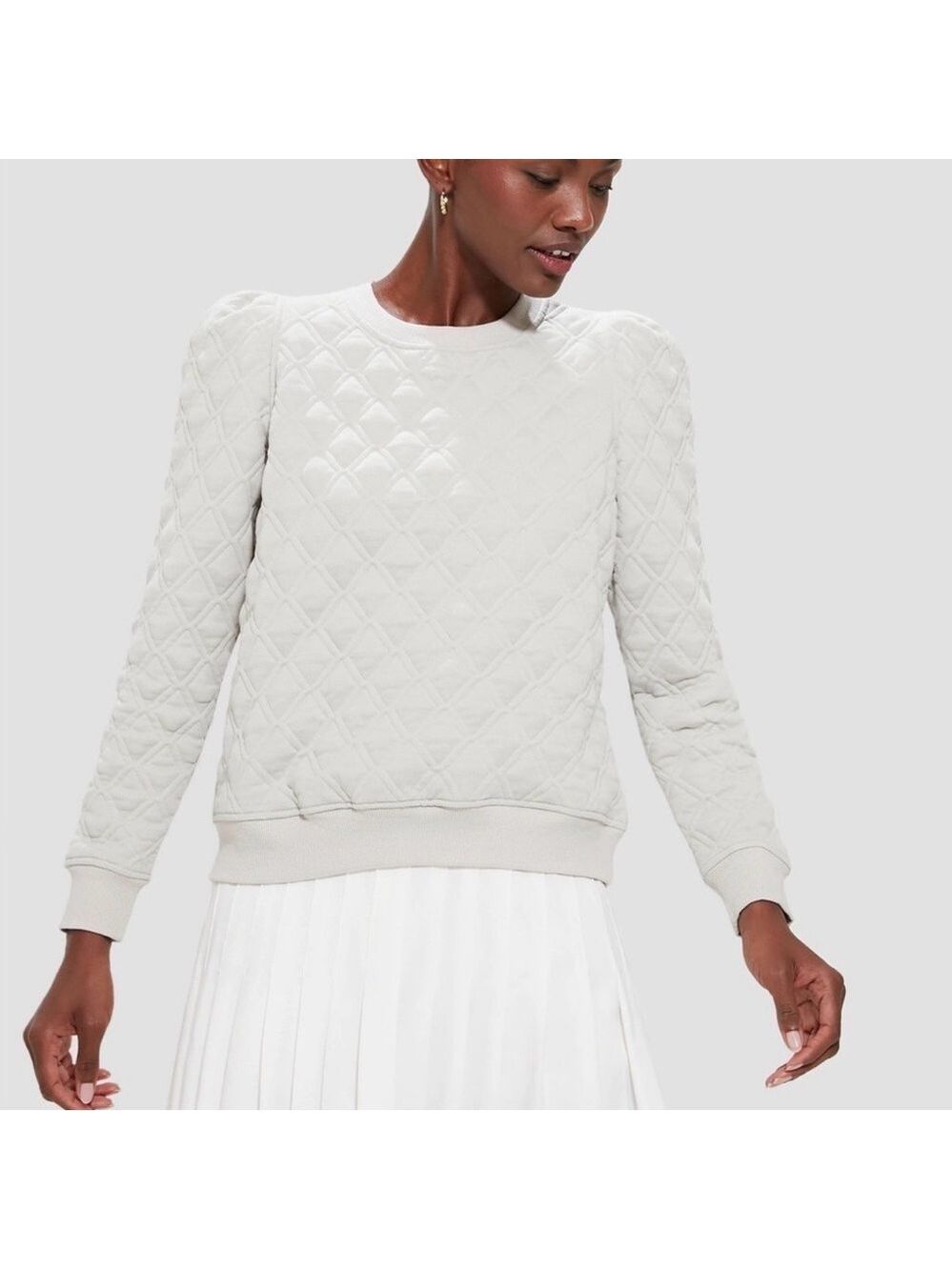 Tuckernuck white quilted top Womens Size Large puff shoulder long sleeve